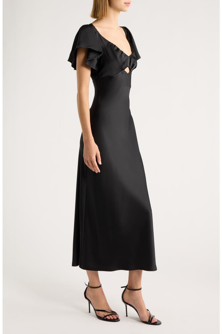 Blake Satin Cutout Midi Dress, Alternate, color, BLACK