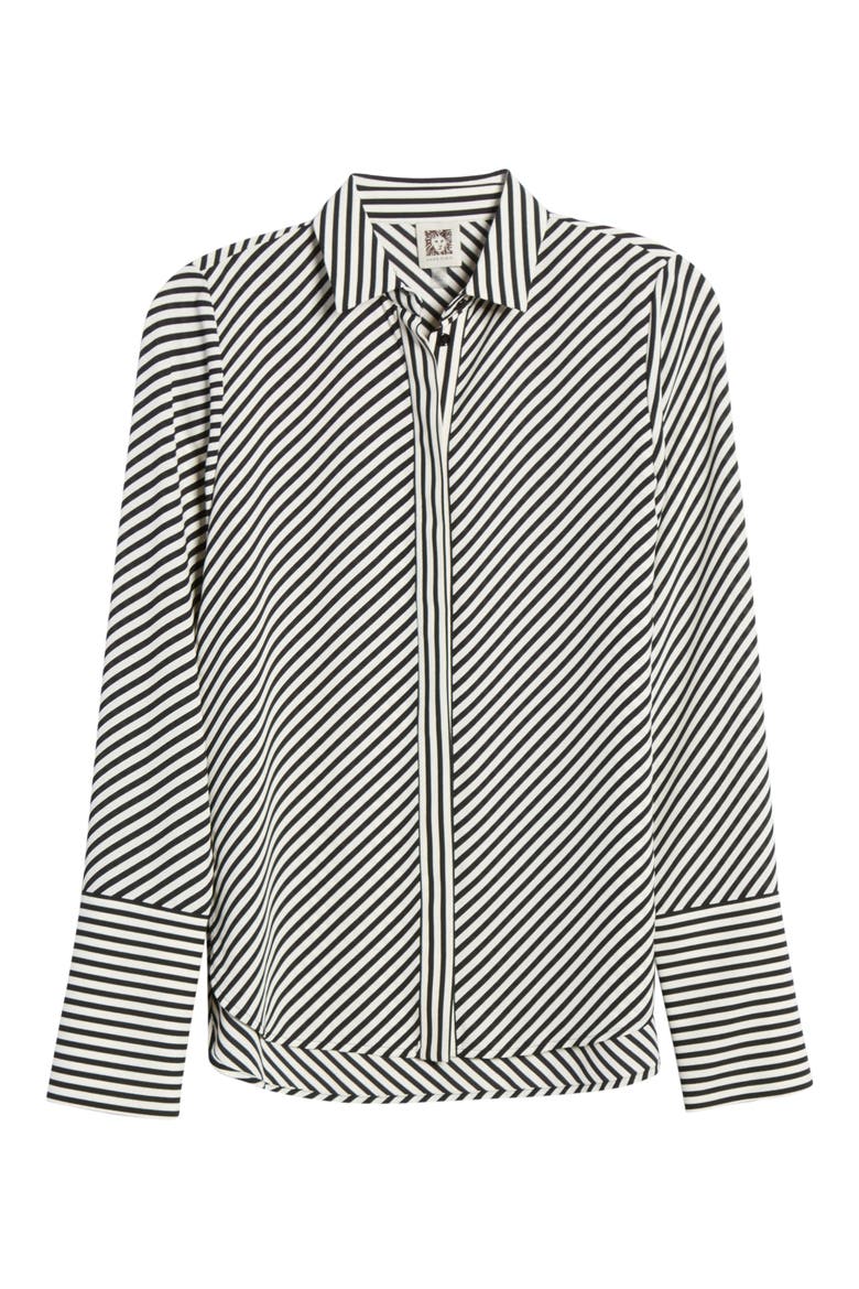 Stripe Extended Cuff Blouse, Alternate, color, ANNE BLK/ ANNE WHITE COMBO