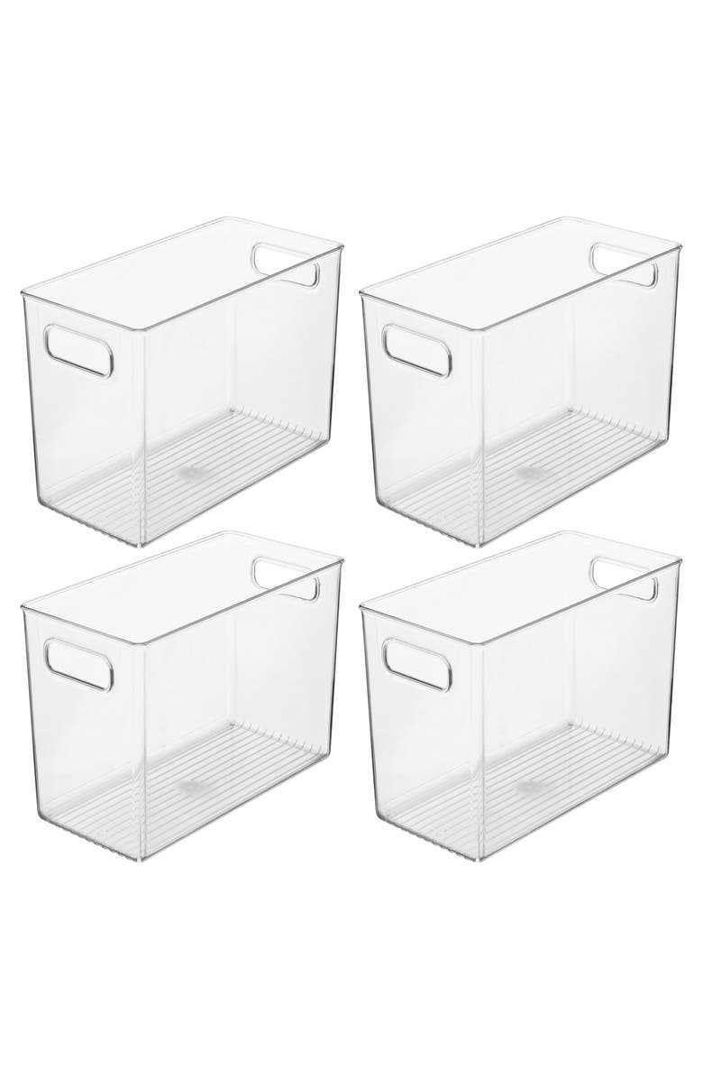 mDesign Tall Plastic Bathroom Organizer Bin with Built-In Handles, 4 Pack, Clear, Main, color, Clear