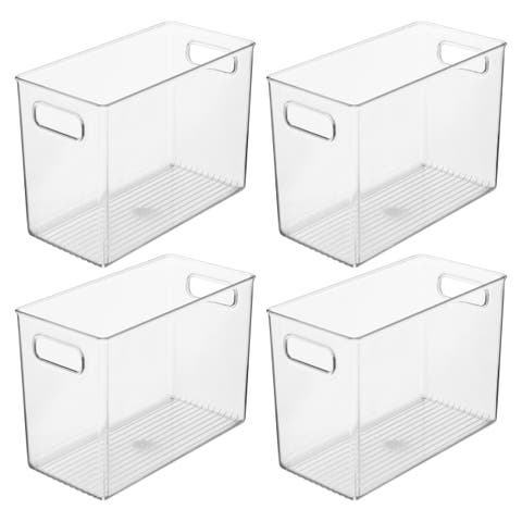Tall Plastic Bathroom Organizer Bin with Built-In Handles, 4 Pack, Clear