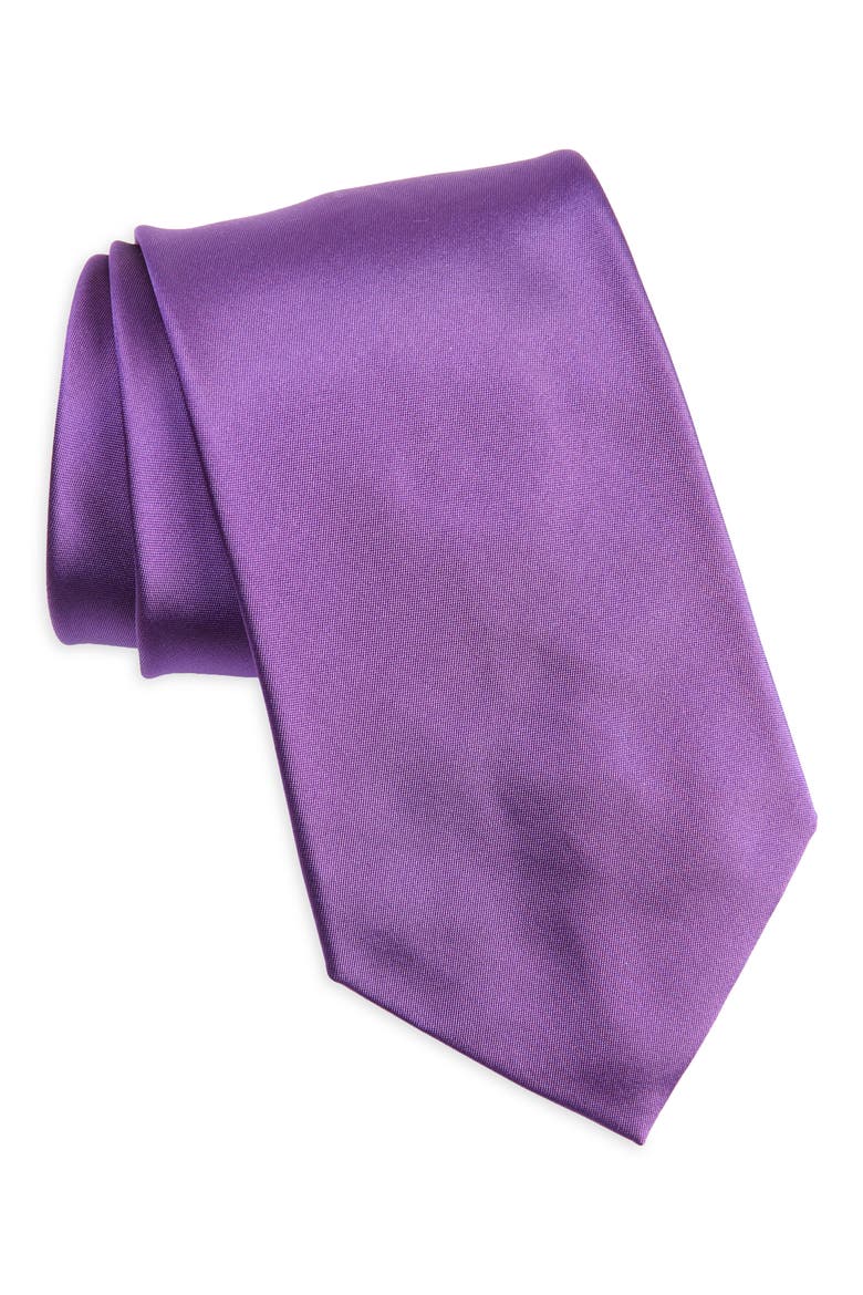 Solid Silk Peau de Soie Tie, Main, color, VIOLET