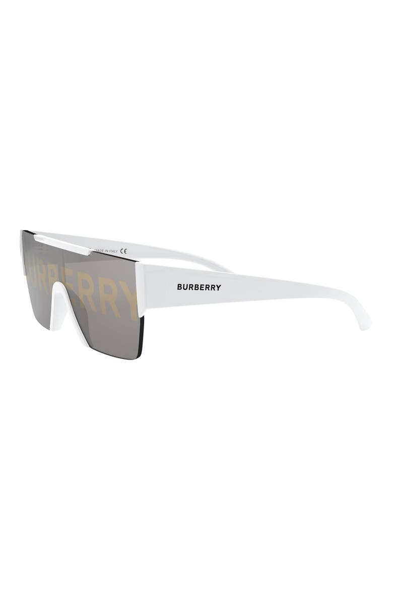 38mm Shield Sunglasses, Alternate, color, WHITE/GRY BURBERRY SLVR/GOLD