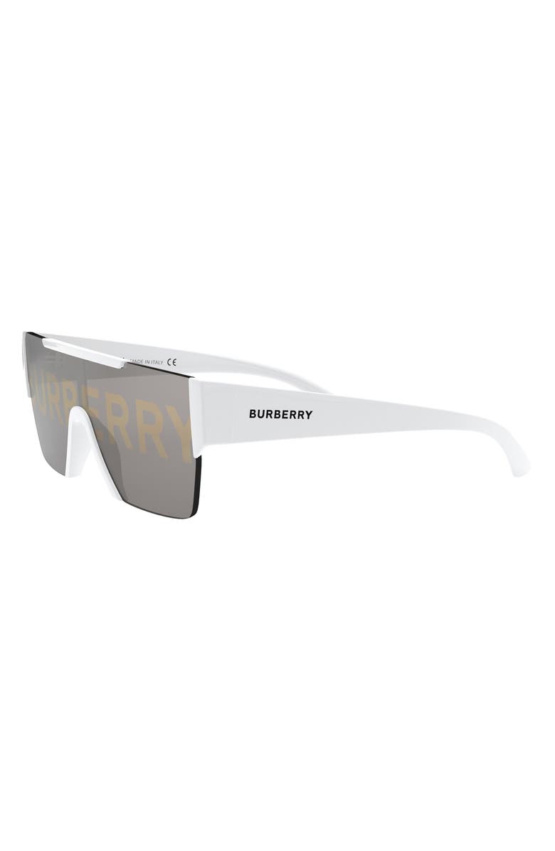Burberry 38mm Shield Sunglasses, Alternate, color, White/Gry Burberry Slvr/Gold