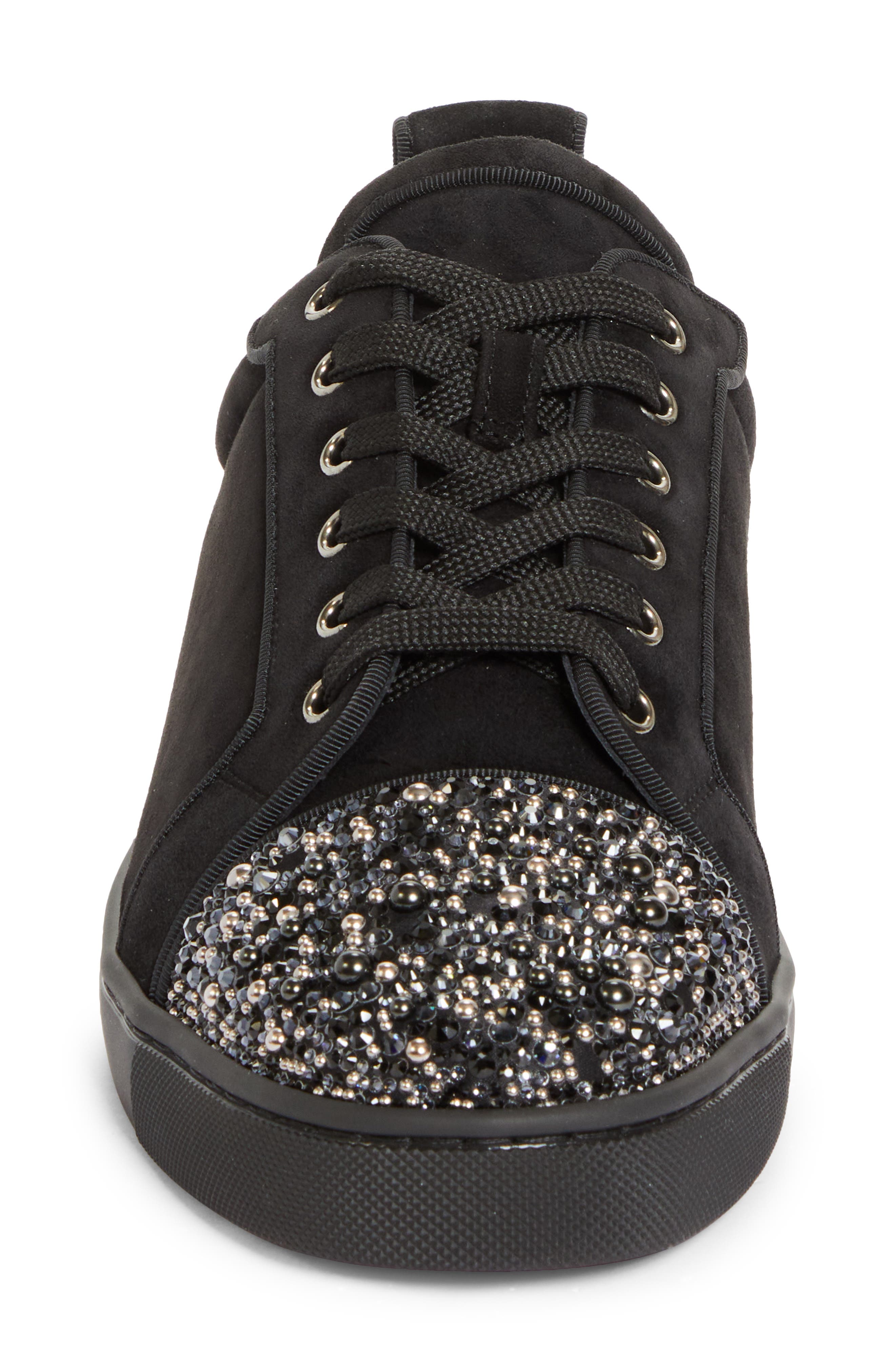 Christian Louboutin Louis Junior Embellished Cap Toe Sneaker, Alternate, color, Black