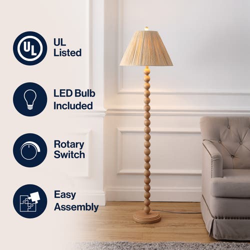 Jonathan Y Wren 61.5" Modern Rustic Bobbin Pleated Paper Shade/resin Led Floor Lamp In Neutral