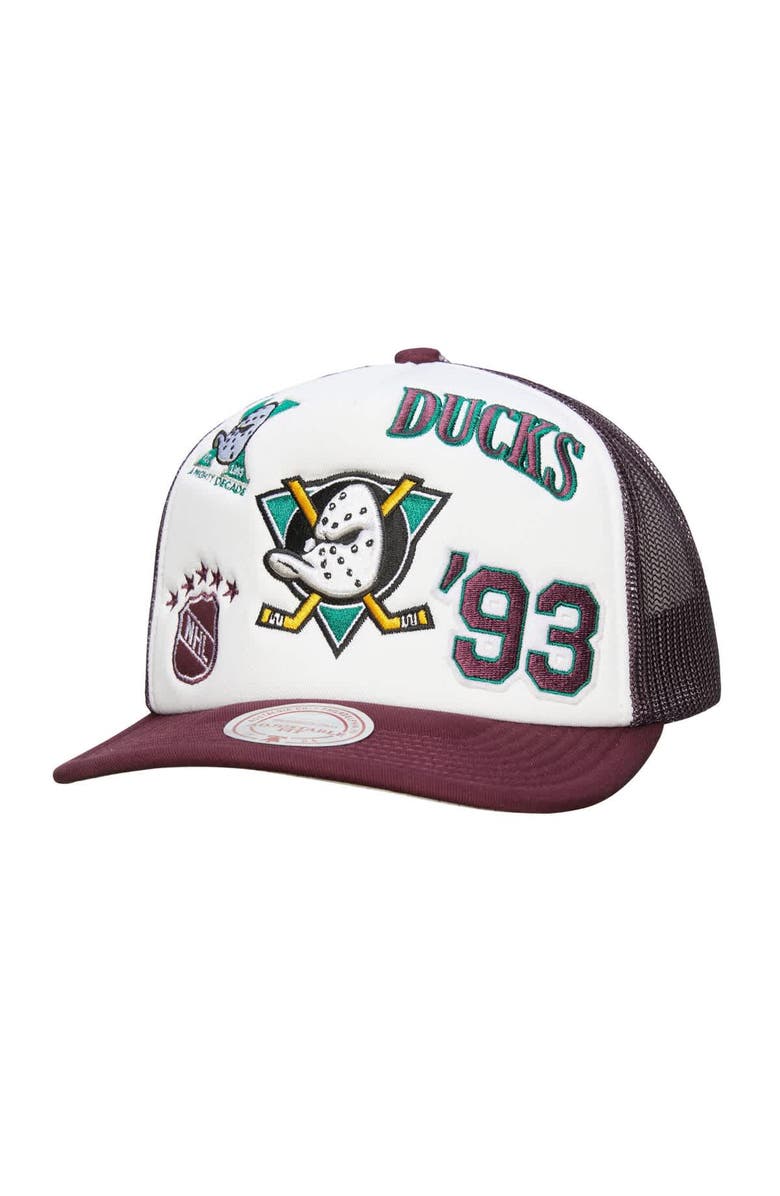 Mitchell & Ness Men's Mitchell & Ness White/Purple Anaheim Ducks Gridlock Trucker Adjustable Hat, Main, color, White