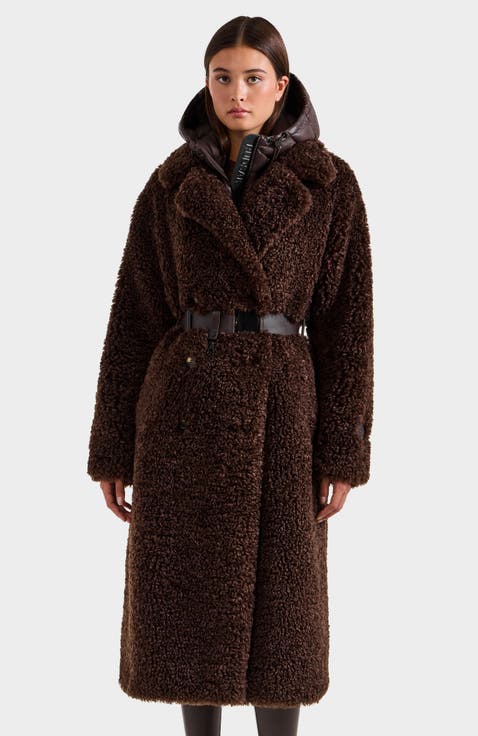 Tina Belted Teddy Jacket with Removable Puffer Hood