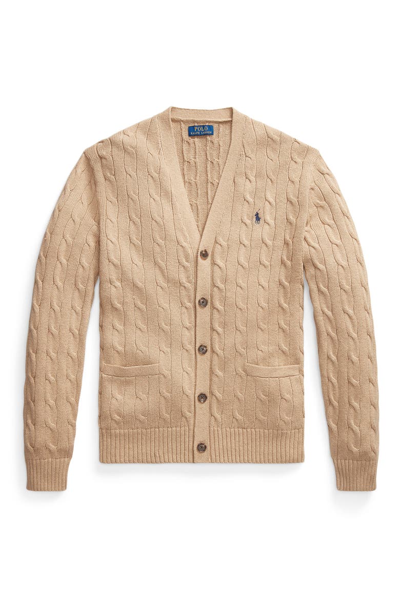 Cable Cotton Cardigan, Alternate, color, CAMEL MELANGE