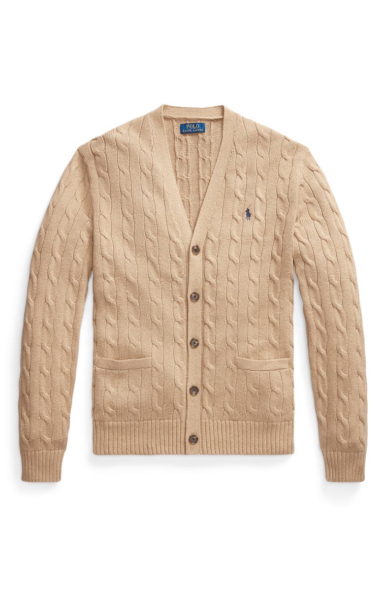 Polo Ralph Lauren Cable Cotton Cardigan, Alternate, color, Camel Melange