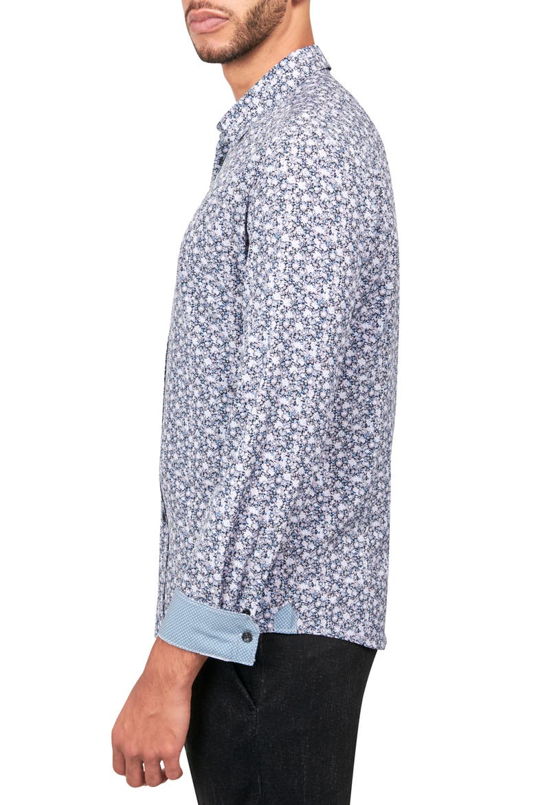 Slim Fit Ditsy Floral 4-Way Stretch Performance Long Sleeve Shirt, Alternate, color, GREY