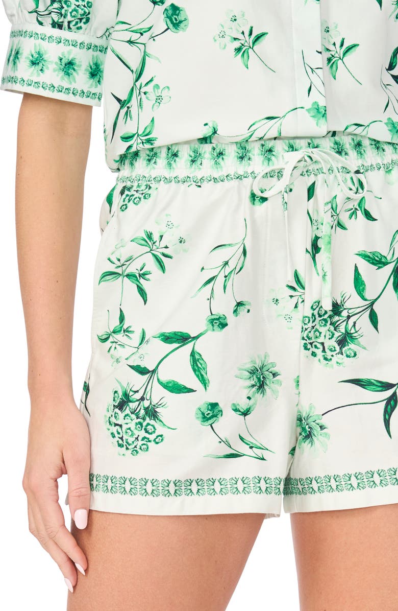 CeCe Floral Drawstring Stretch Cotton Shorts, Alternate, color, Vibrant Kelly