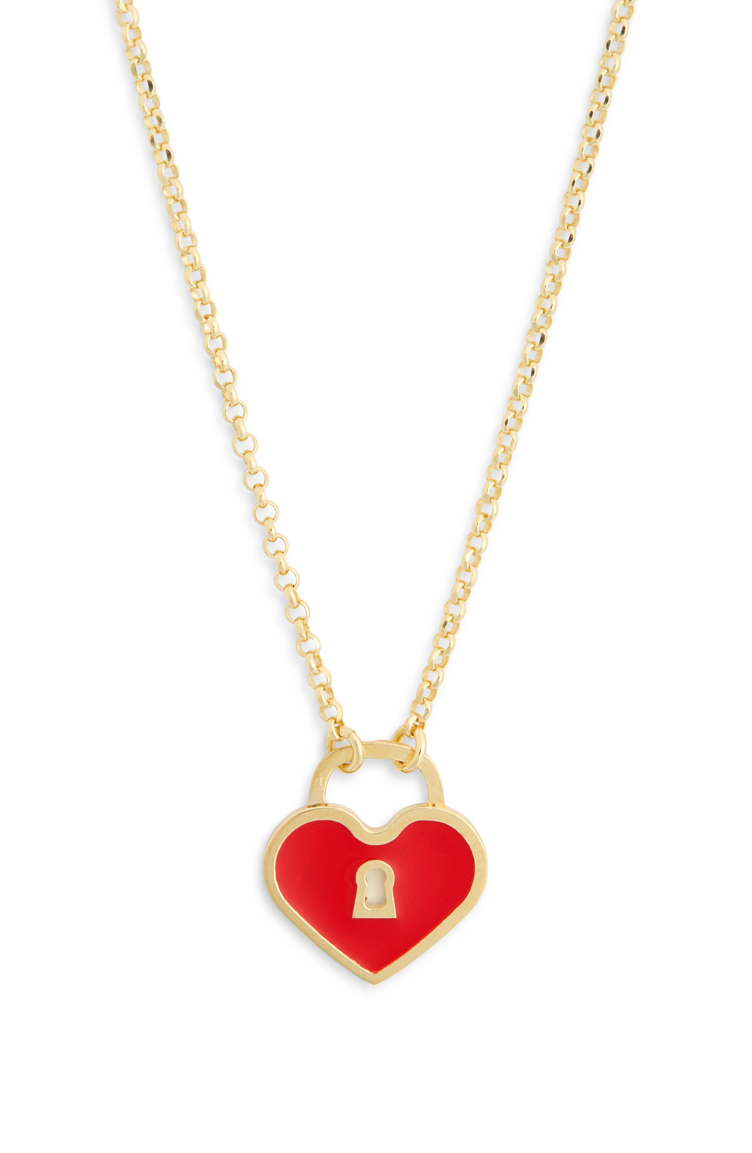 MESHMERISE Heart Lock Pendant Necklace in Gold/Red at Nordstrom Rack