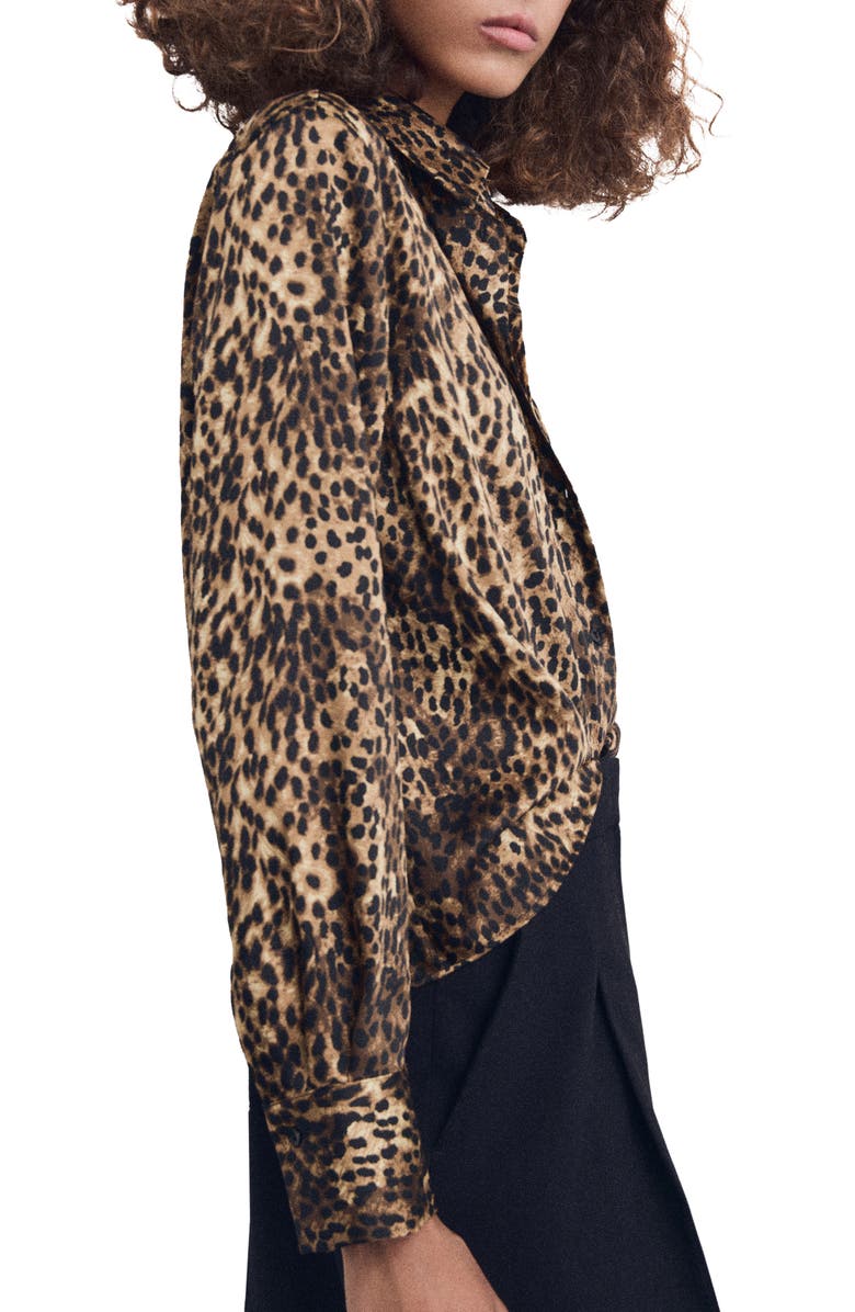 MANGO Leopard Print Satin Button-Up Shirt, Alternate, color,