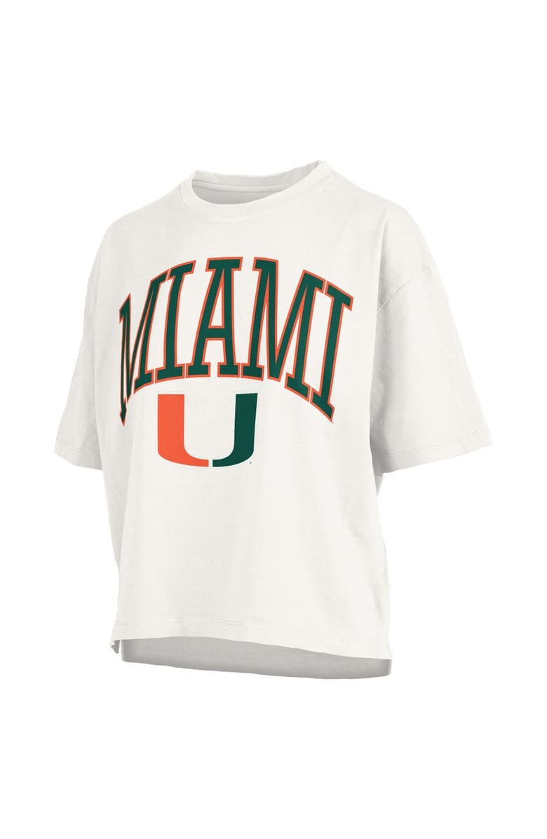 PRESSBOX Women's Pressbox White Miami Hurricanes Nelson Arch Over Logo Waist Length Oversized Slub T-Shirt, Alternate, color, White