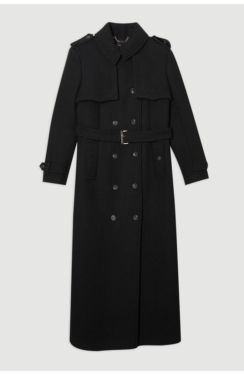 Karen Millen Wool Mix Belted Trench Maxi Coat, Alternate, color, Black
