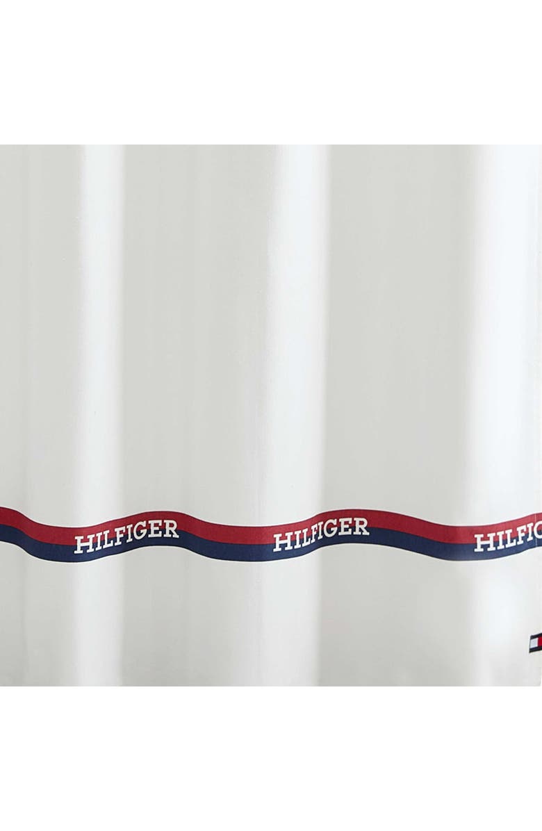 Tommy Hilfiger Logo Stripe Shower Curtain, Alternate, color, Deep Blue/ Navigator Red