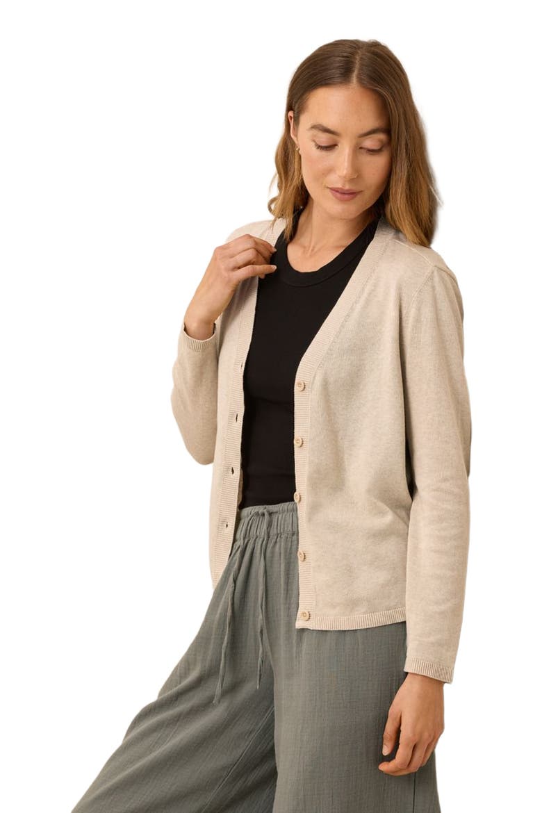 Organic Classic Fine Knit V-Neck Cardigan, Alternate, color, Sandshell Heather