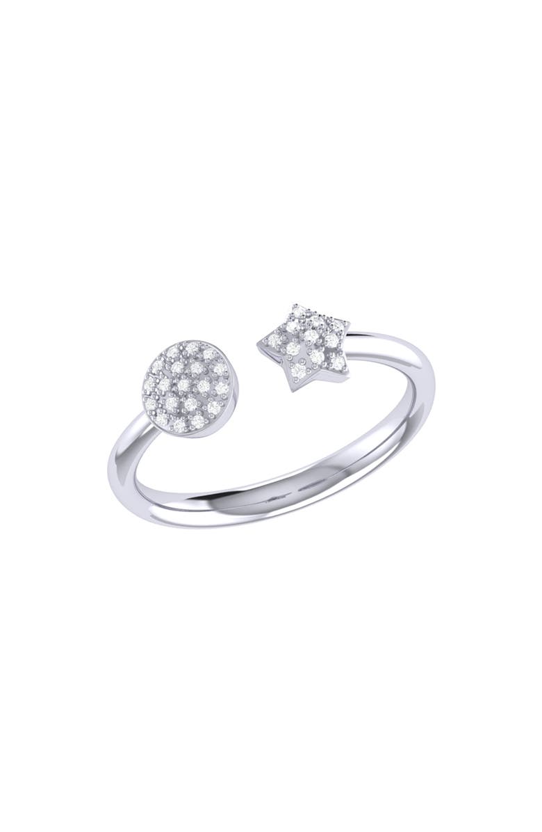 LuvMyJewelry Full Moon Star Sterling Silver Diamond Open Ring, Main, color, 
