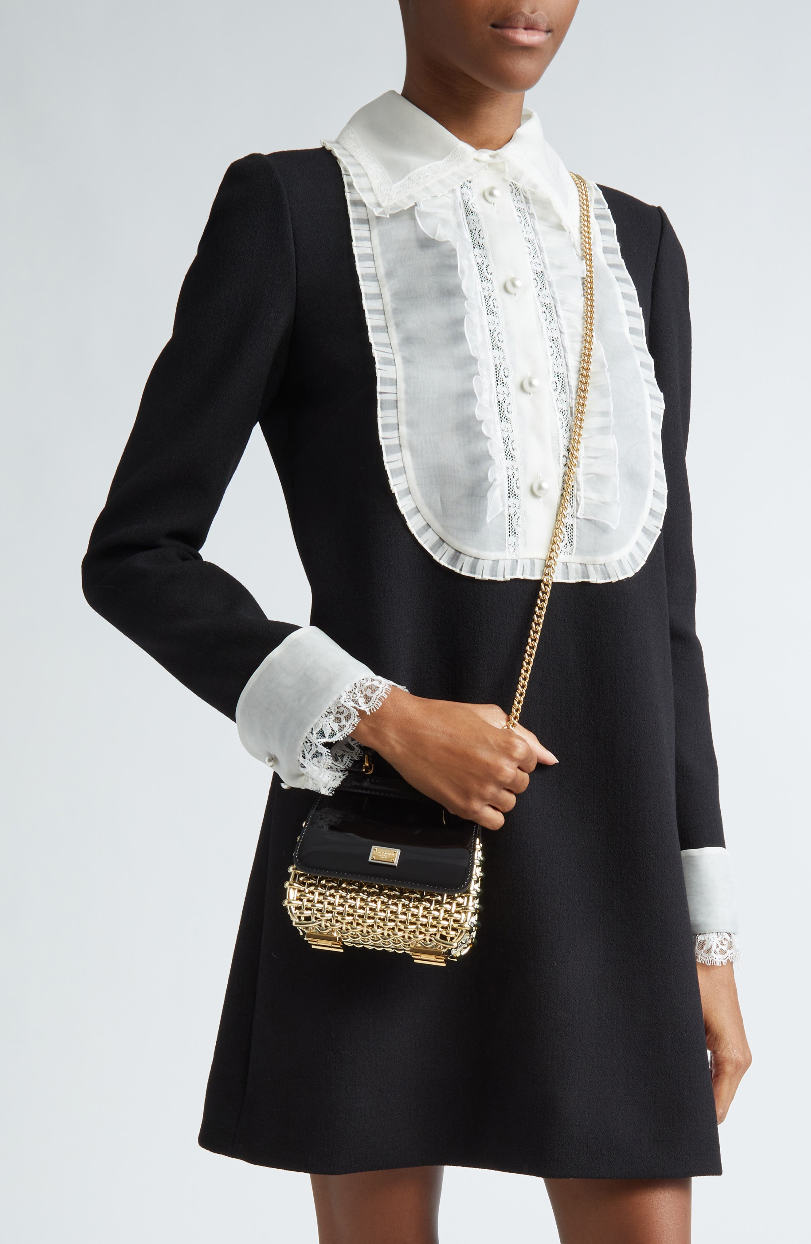 Dolce&Gabbana Mini Sicily Box Cage Shoulder Bag, Alternate, color, 87530 Gold/ Black