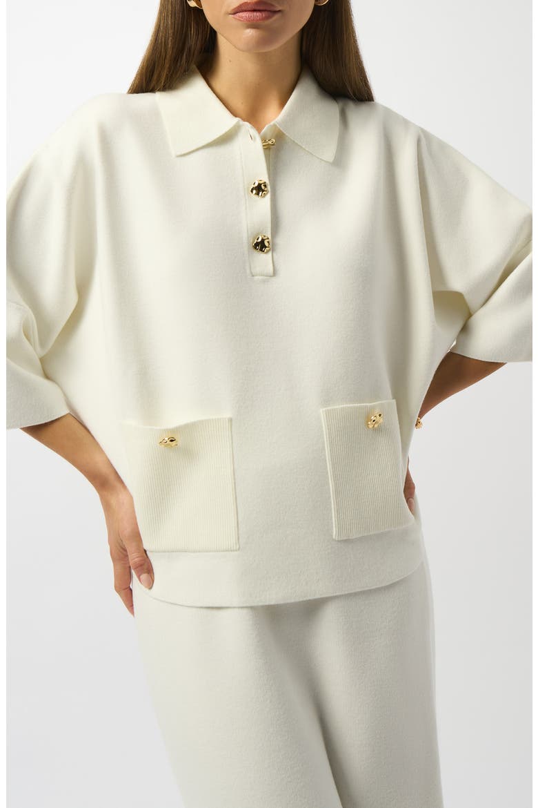 Polo Sweater with Three-Quarter Sleeves, Main, color, WINTER WHITE