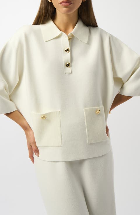 Polo Sweater with Three-Quarter Sleeves
