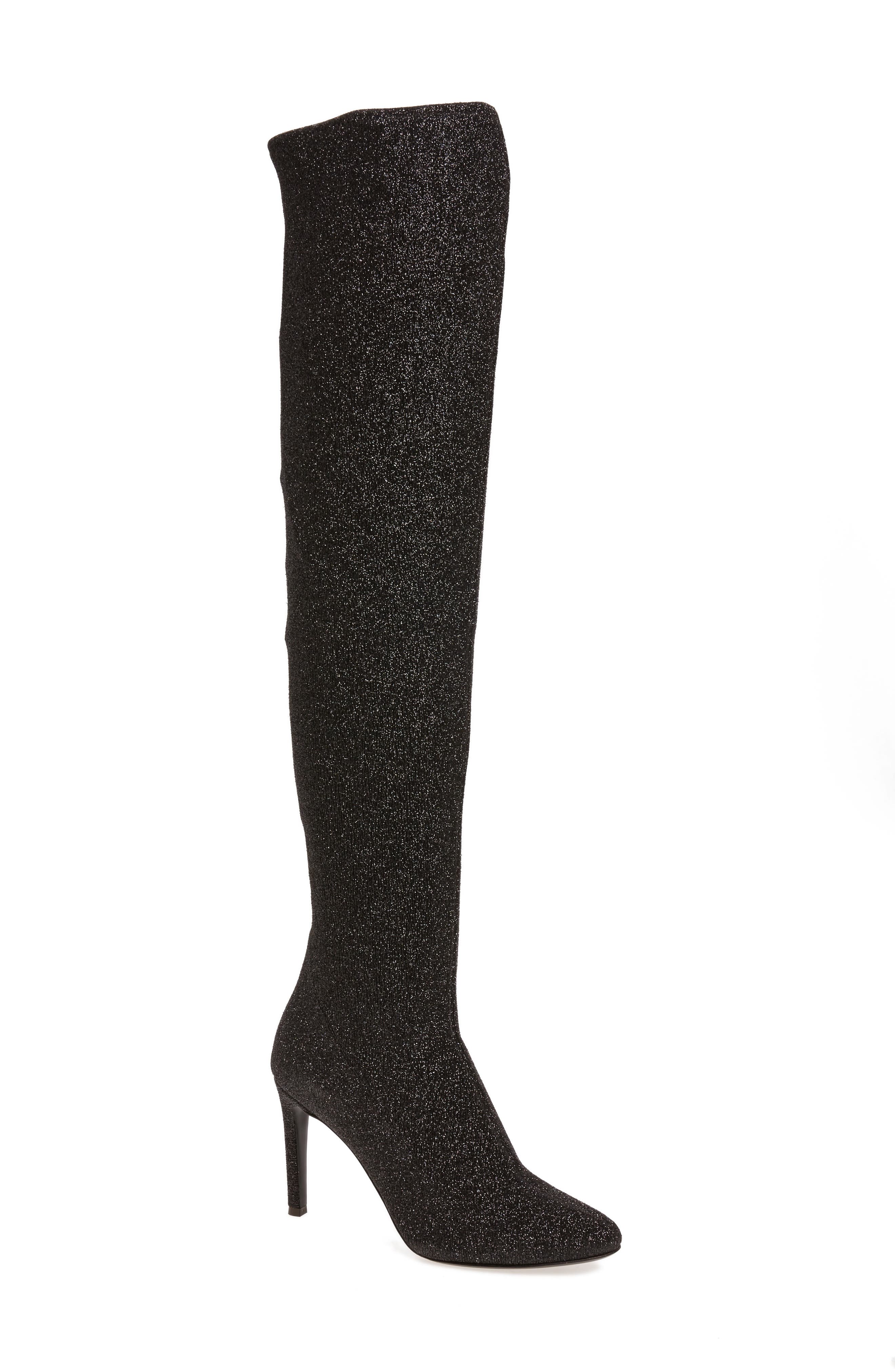 Glitter Stretch Over the Knee Boot, Main, color, BLACK