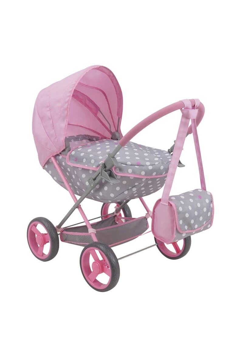 Cotton Candy Pink Doll Deluxe Pram, 18'', Main, color, Multicolored
