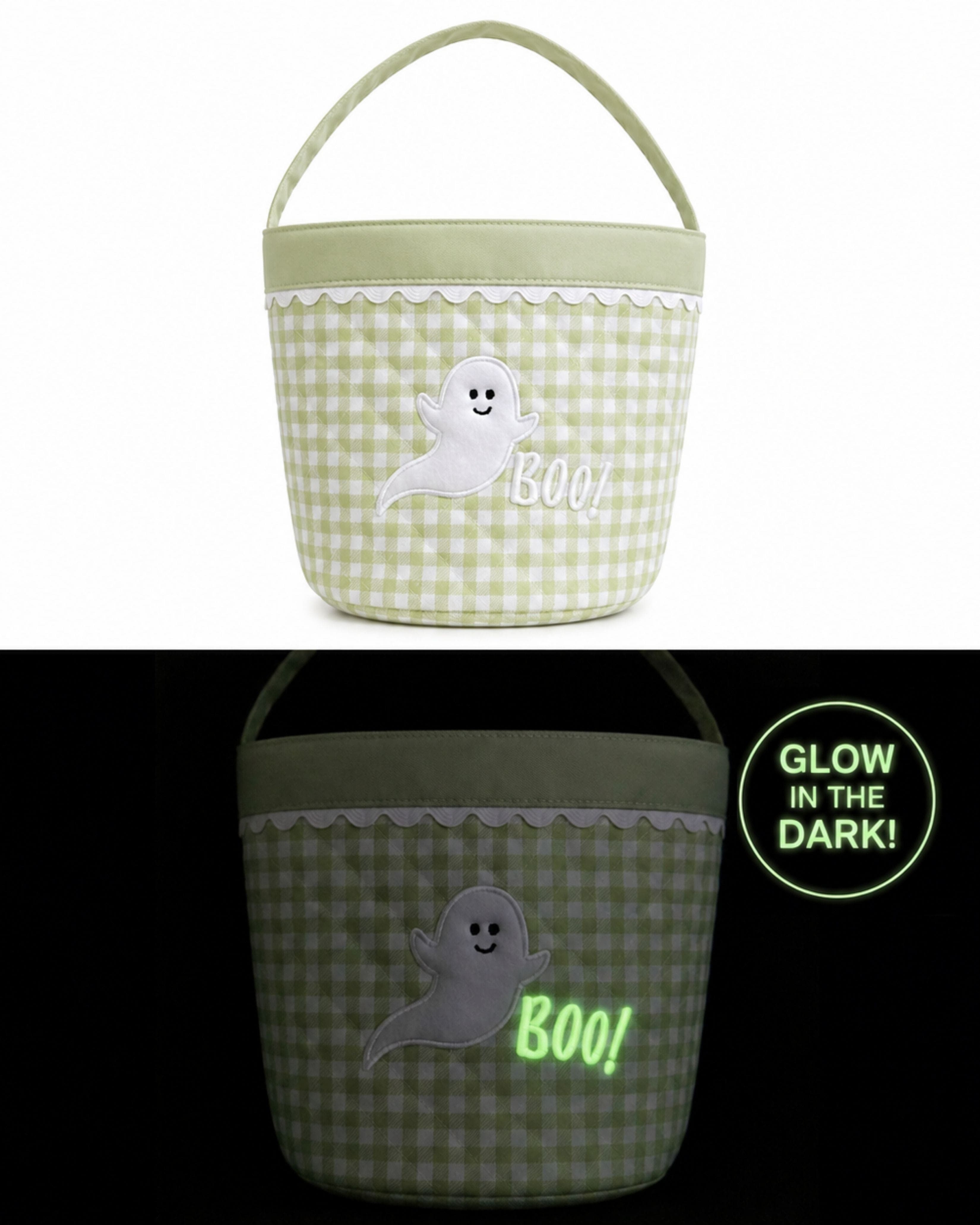 Glow-in-the-Dark Ghost Trick-or-Treat Tote, Alternate, color, Green/White