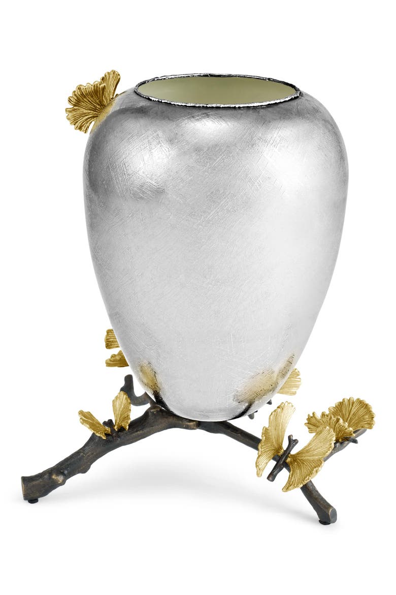Butterfly Ginkgo Large Footed Vase, Alternate, color, SILVER/ GOLD