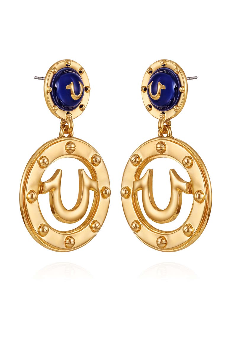True Religion Studded horseshoe drop earring, Alternate, color, Goldtone