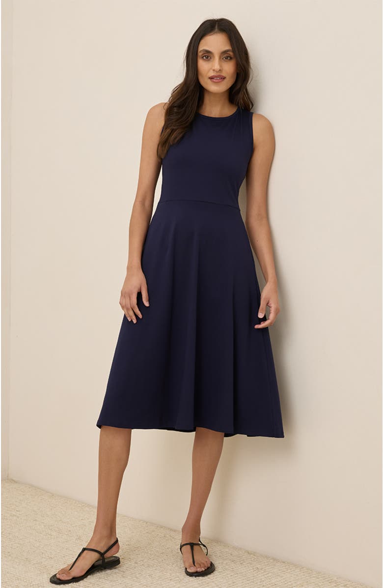 Pact Organic Cotton Fit & Flare Keyhole Back Dress, Alternate, color, Eclipse