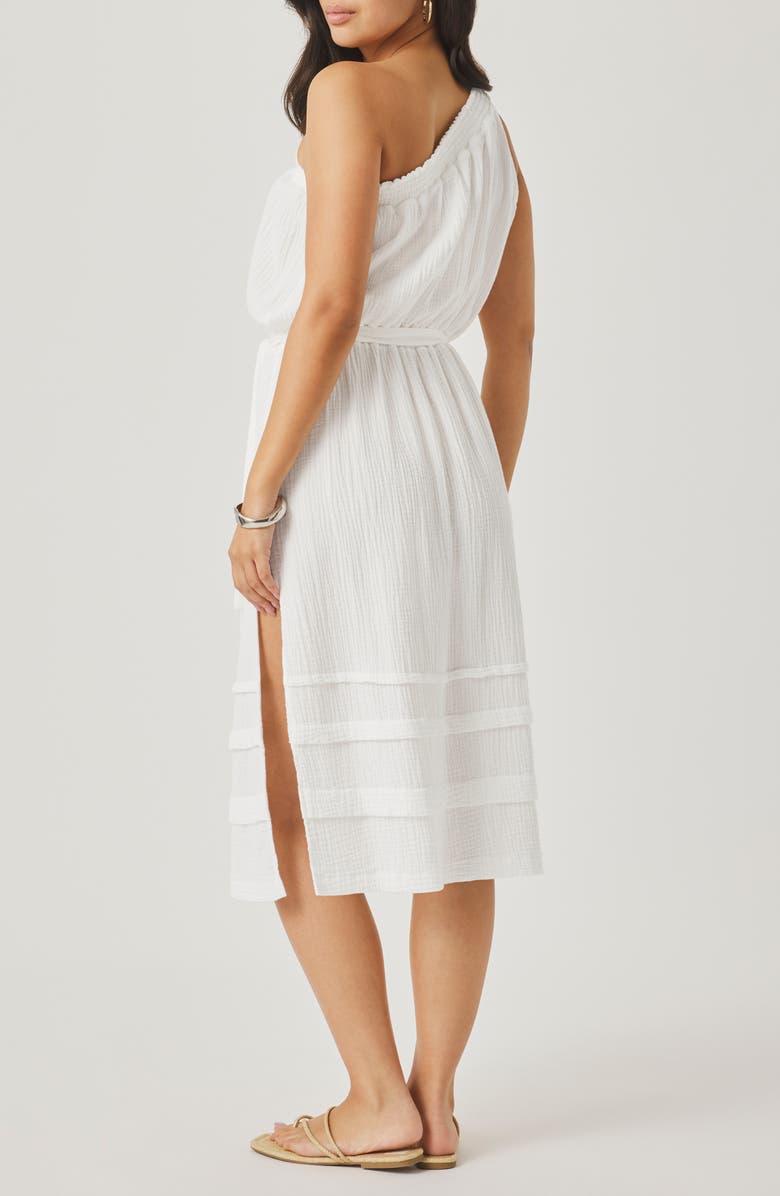 Splendid Ava One-Shoulder Gauze Midi Dress, Alternate, color, White