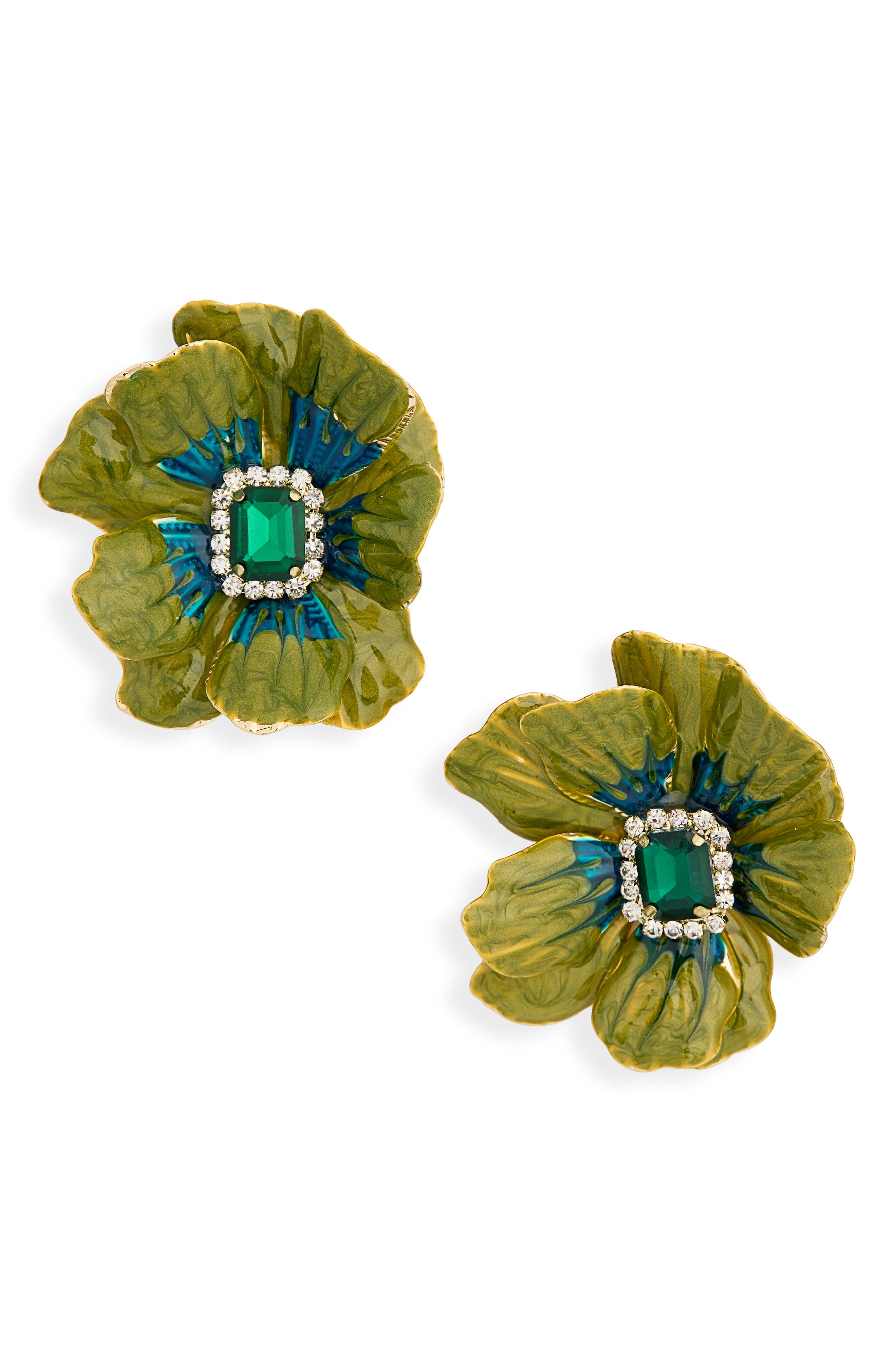 Crystal & Enamel Flower Statement Earrings