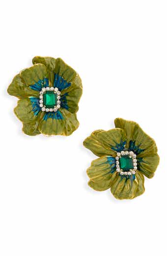 Crystal & Enamel Flower Statement Earrings