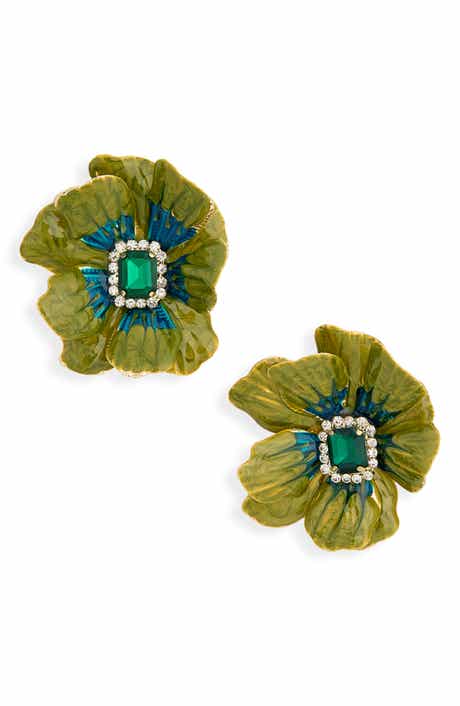 Crystal & Enamel Flower Statement Earrings