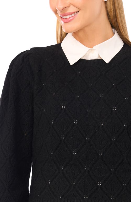 Ted Baker Pointelle Mixed Media Sweater In Black