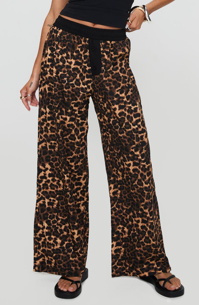 Princess Polly Zephura Leopard Print Boxer Pants, Main, color, Leopard