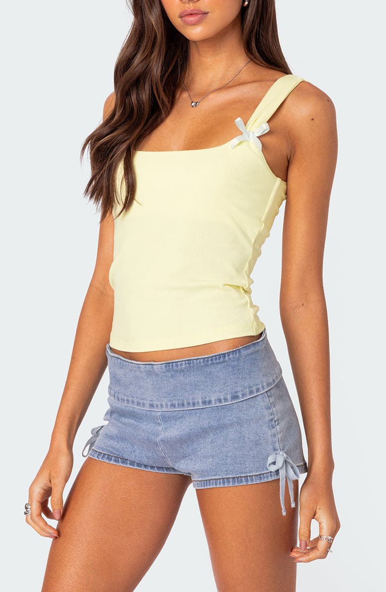EDIKTED Lola Bow Rib Tank, Alternate, color, Yellow