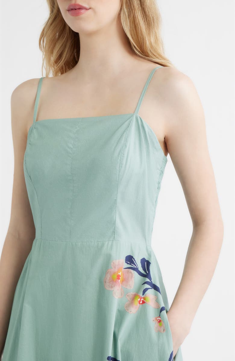 Cleobella Riley Placed Floral Organic Cotton Poplin Maxi Dress, Alternate, color, Moresco Blue Surf