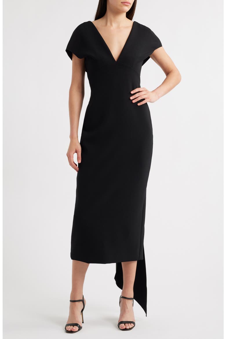 Crepe Cocktail Dress, Main, color, BLACK