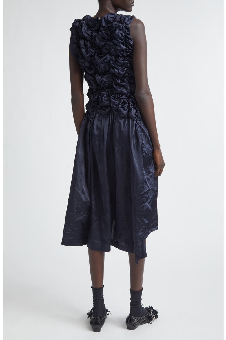 Gathered Ruffle Satin Dress, Alternate, color, NAVY
