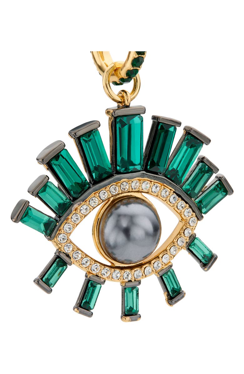 Kurt Geiger London Imitation Pearl Eye Drop Hoop Earrings, Alternate, color, Teal / Green