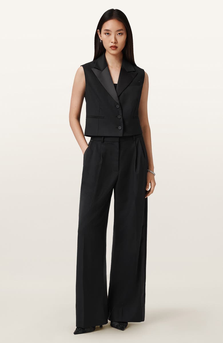 AllSaints Noa Stretch Wool Blend Wide Leg Pants, Alternate, color, Black