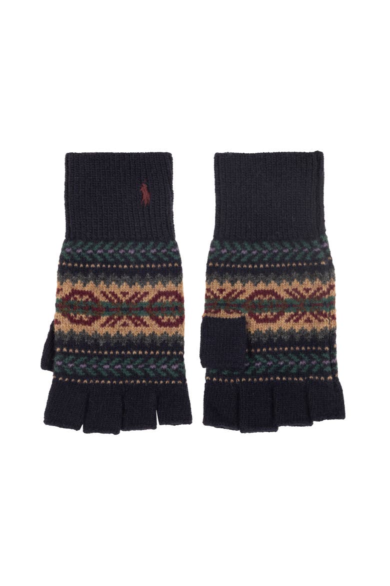 Fairisle Fingerless Glove, Alternate, color, Navy Multi