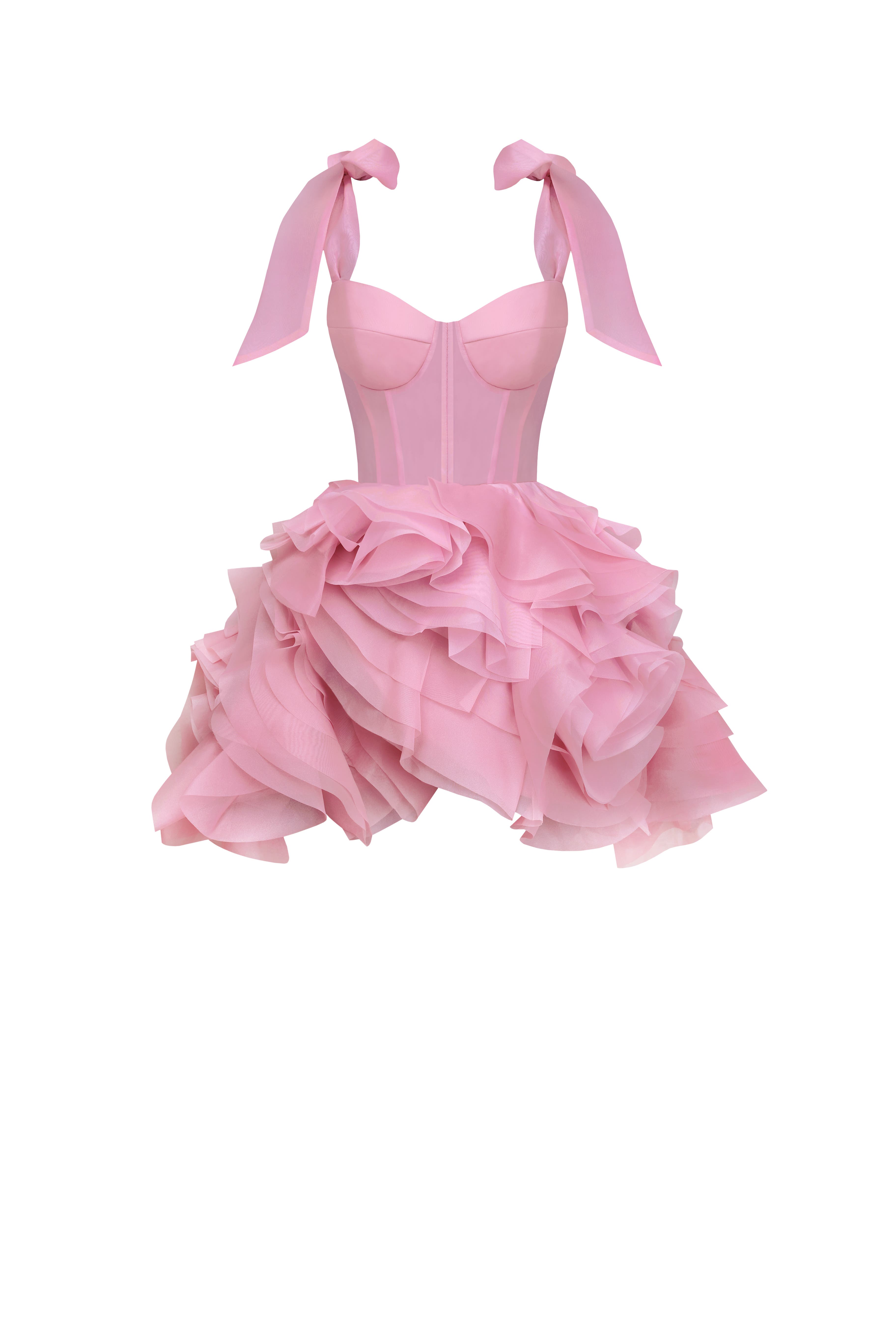 Milla Danceable Mini With Ruched Flower Appliques in Pink 