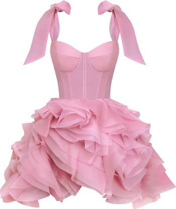 Danceable Mini With Ruched Flower Appliques