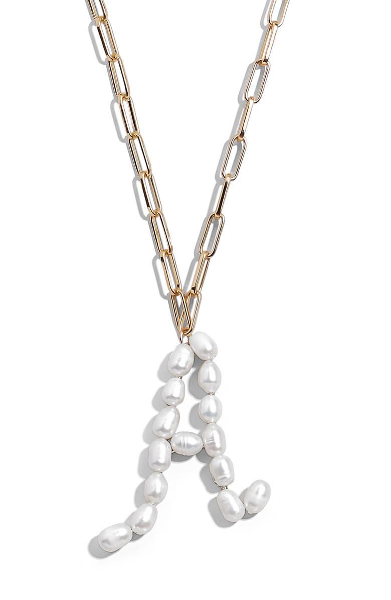 BaubleBar Blair Hera Genuine Pearl Initial Pendant Necklace, Main, color,