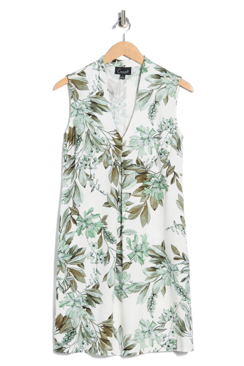 Pleat Front Floral Print Babydoll Dress, Alternate, color, SAGE