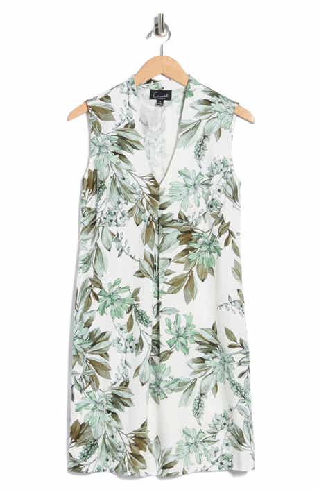 Connected Apparel Pleat Front Floral Print Babydoll Dress