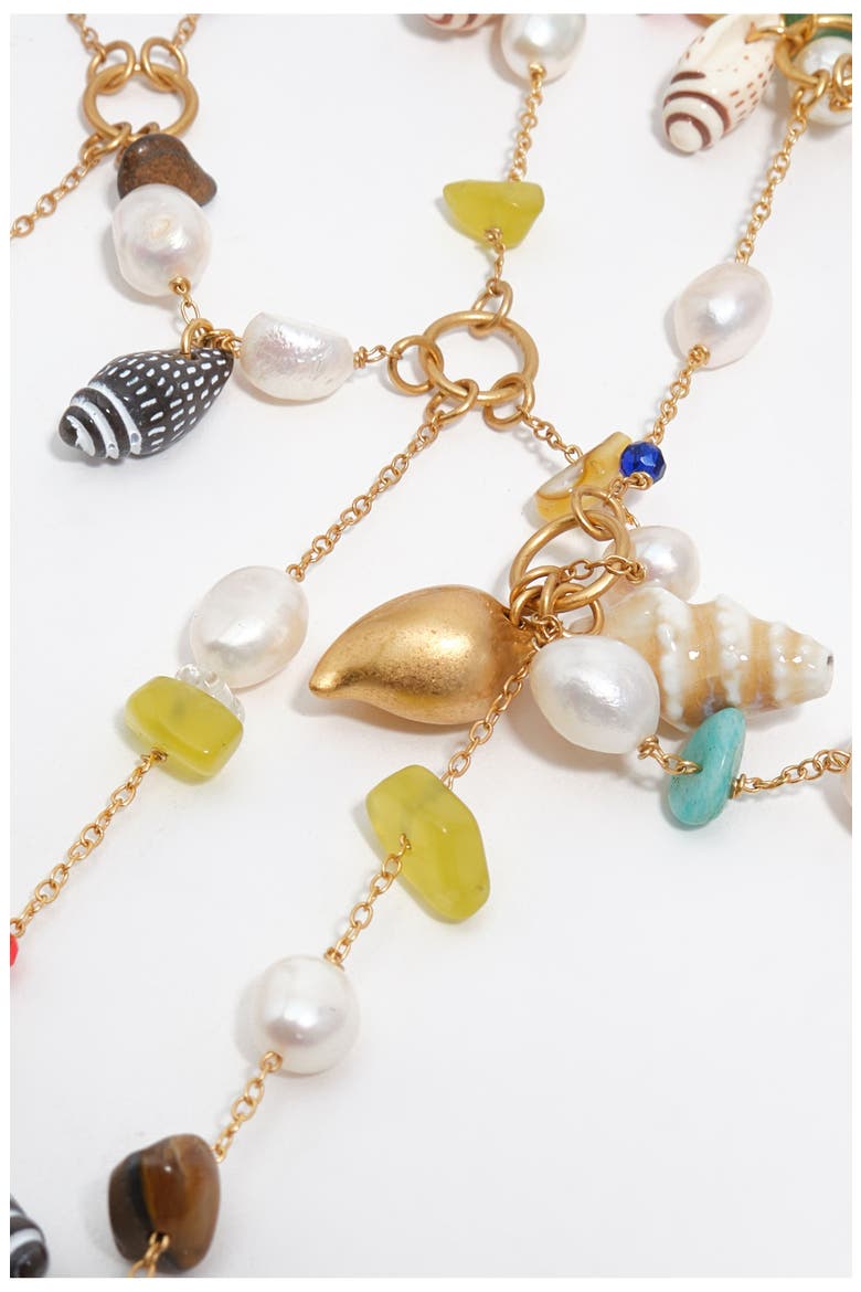 Maxi Necklace With Chains And Seashell Multi-Charms, Alternate, color, GOLD